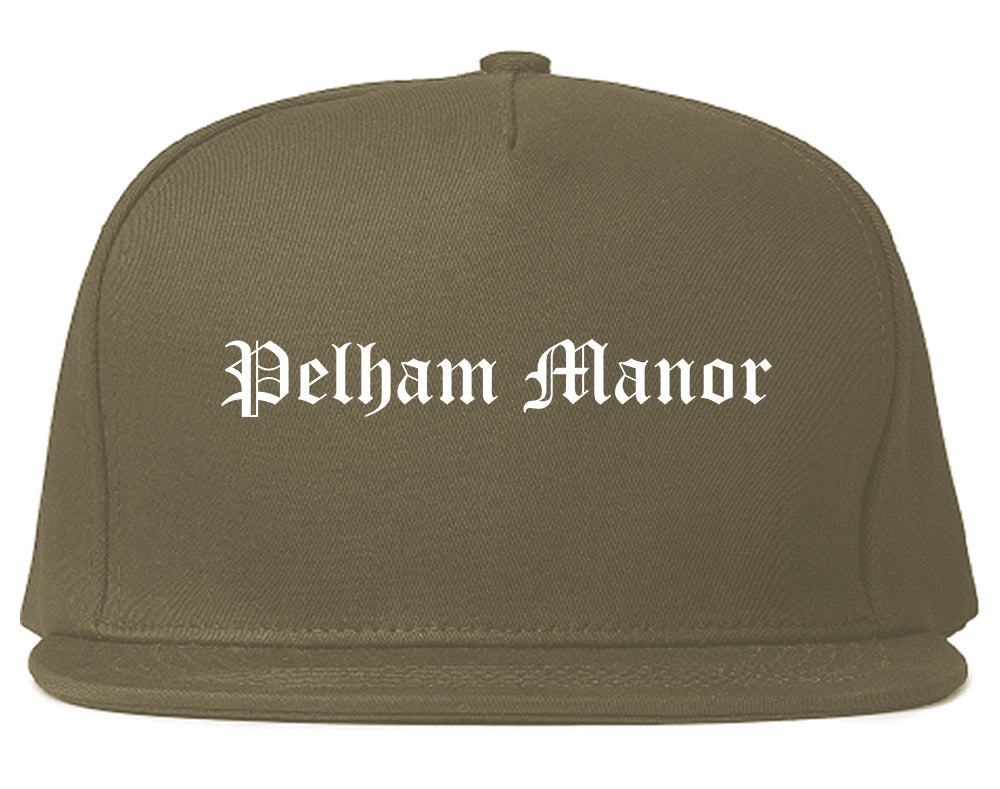 Pelham Manor New York NY Old English Mens Snapback Hat Grey
