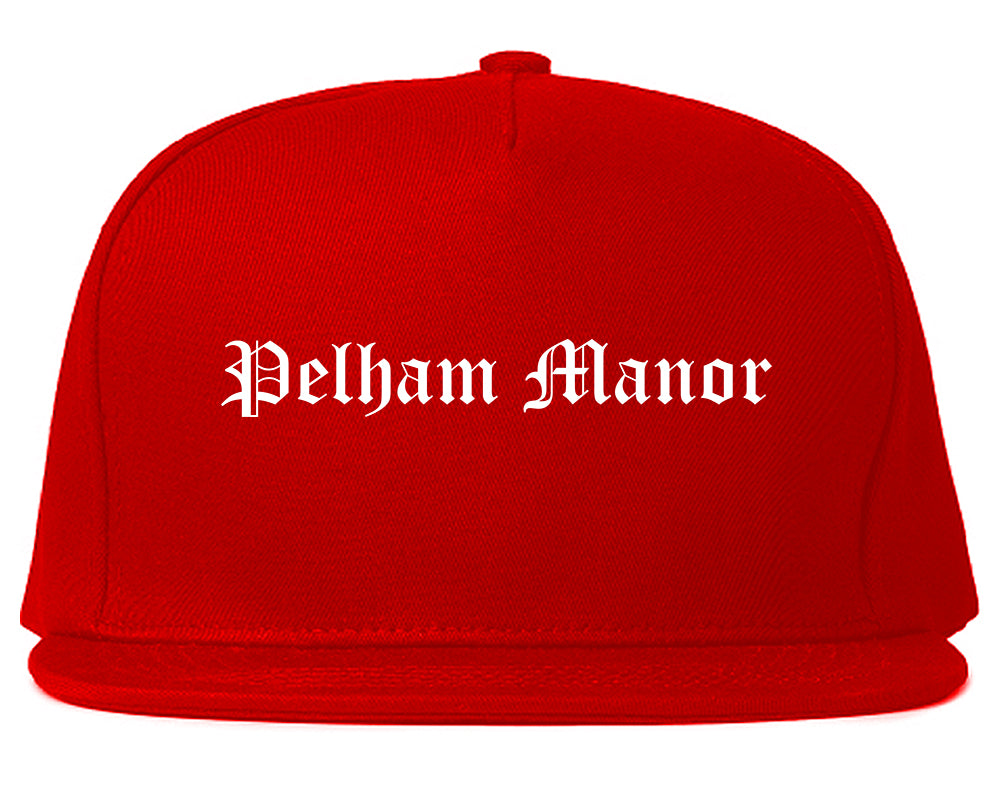 Pelham Manor New York NY Old English Mens Snapback Hat Red