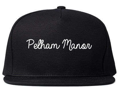 Pelham Manor New York NY Script Mens Snapback Hat Black