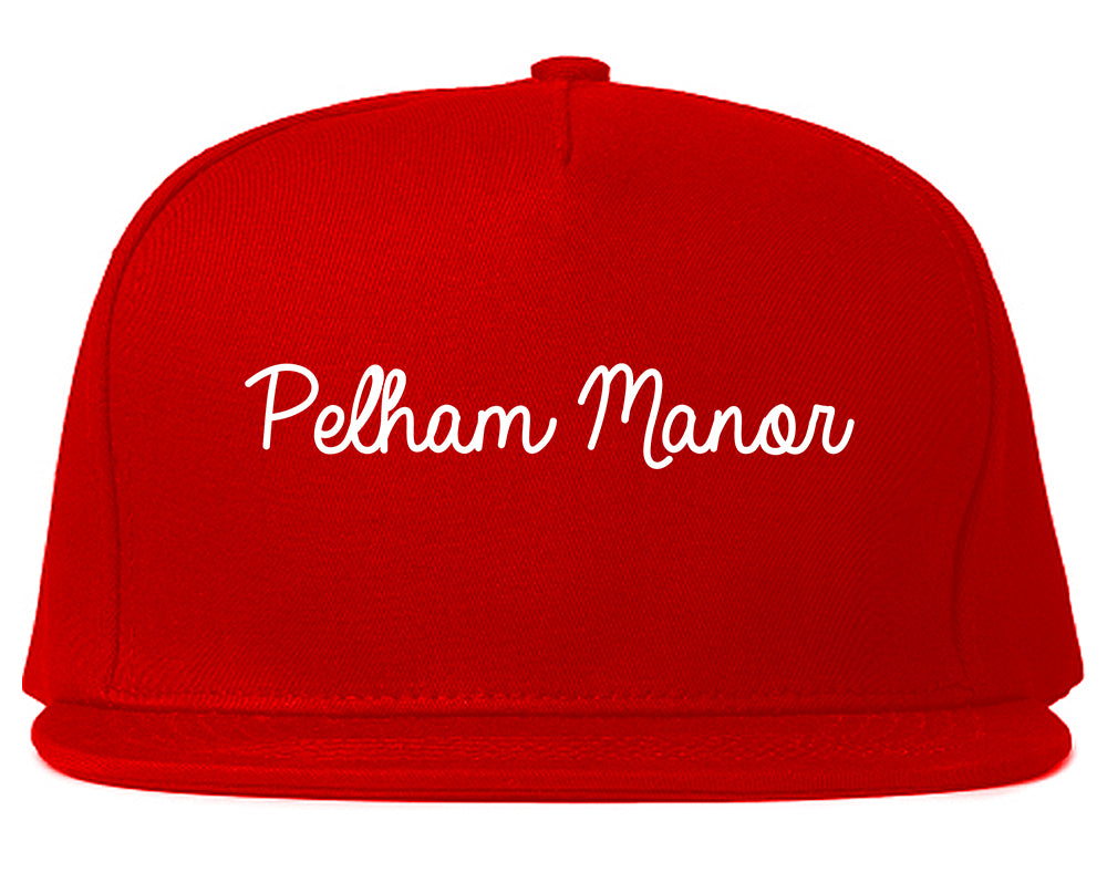 Pelham Manor New York NY Script Mens Snapback Hat Red