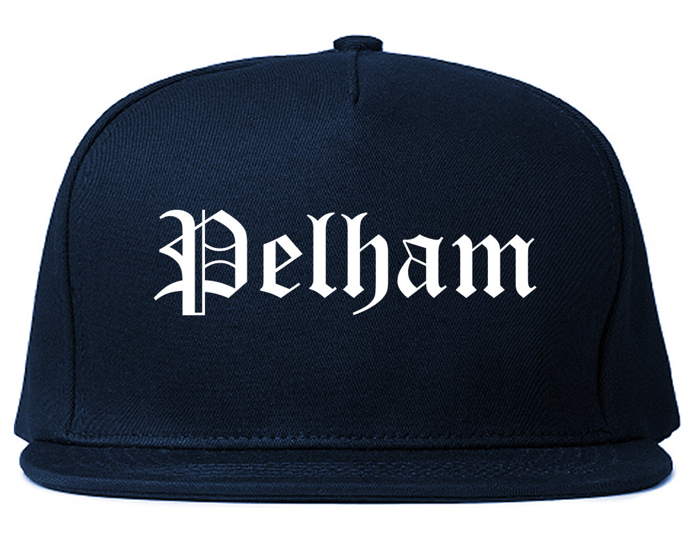 Pelham New York NY Old English Mens Snapback Hat Navy Blue