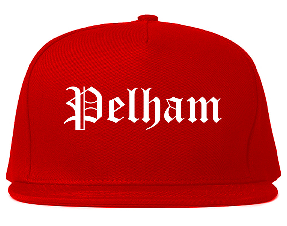 Pelham New York NY Old English Mens Snapback Hat Red