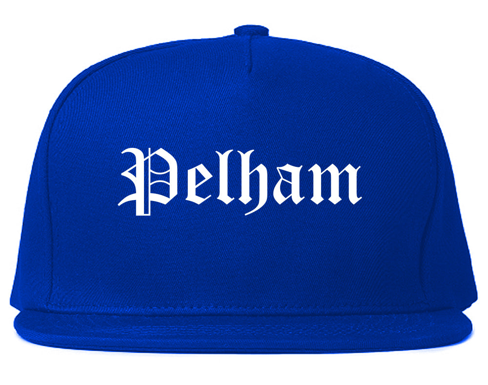 Pelham New York NY Old English Mens Snapback Hat Royal Blue