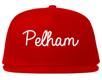 Pelham New York NY Script Mens Snapback Hat Red