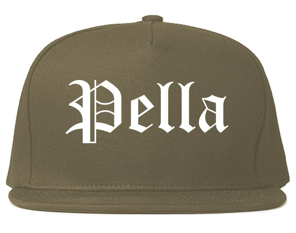 Pella Iowa IA Old English Mens Snapback Hat Grey