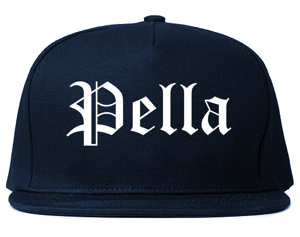 Pella Iowa IA Old English Mens Snapback Hat Navy Blue