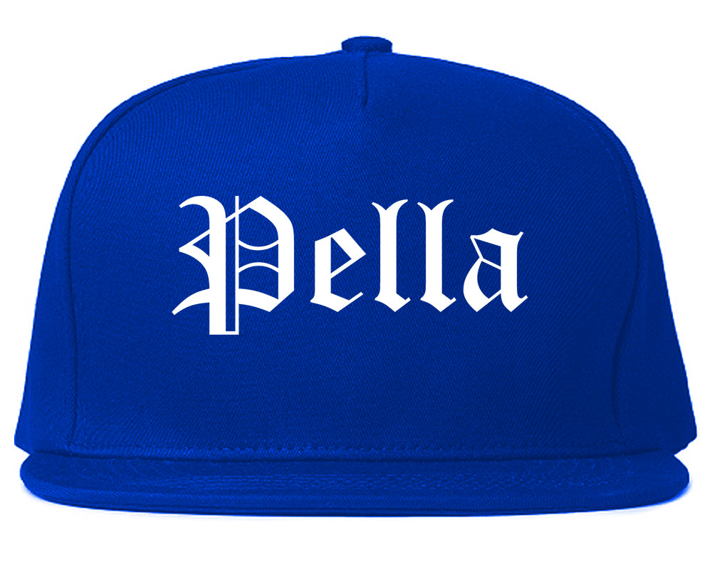 Pella Iowa IA Old English Mens Snapback Hat Royal Blue