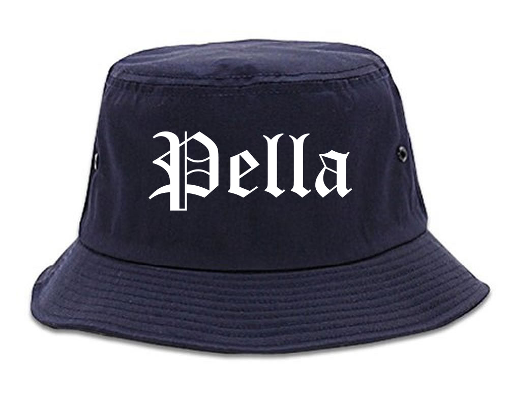 Pella Iowa IA Old English Mens Bucket Hat Navy Blue