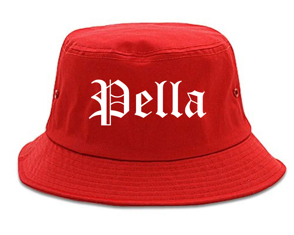 Pella Iowa IA Old English Mens Bucket Hat Red