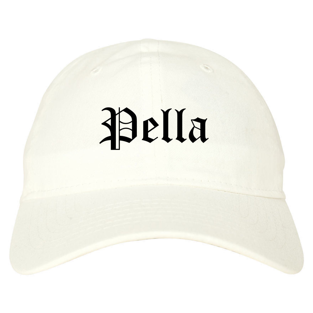 Pella Iowa IA Old English Mens Dad Hat Baseball Cap White