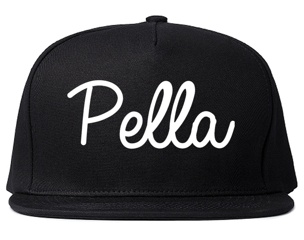 Pella Iowa IA Script Mens Snapback Hat Black