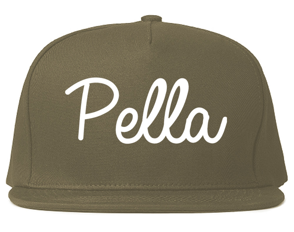 Pella Iowa IA Script Mens Snapback Hat Grey