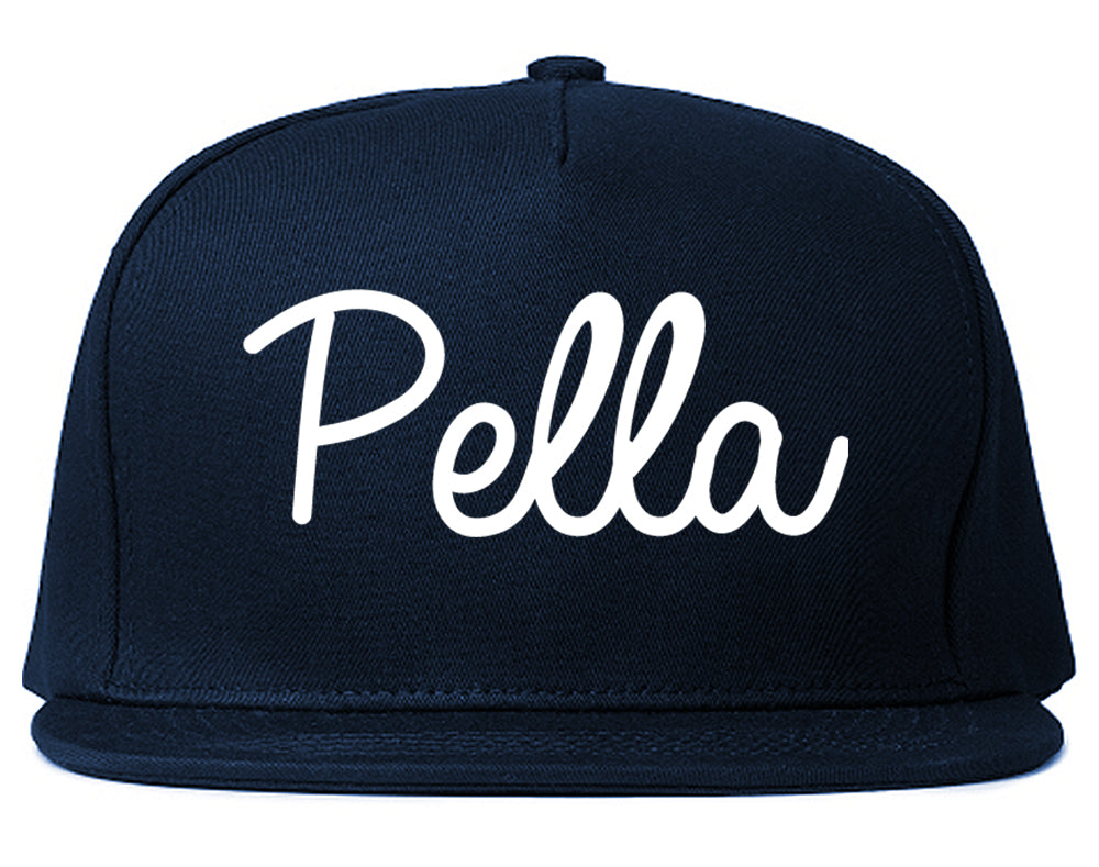 Pella Iowa IA Script Mens Snapback Hat Navy Blue