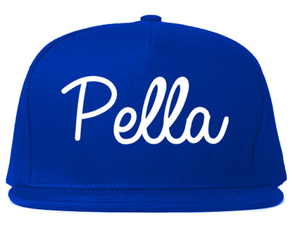 Pella Iowa IA Script Mens Snapback Hat Royal Blue