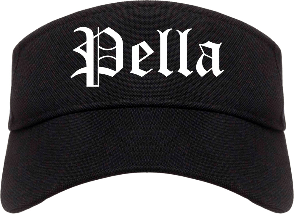 Pella Iowa IA Old English Mens Visor Cap Hat Black