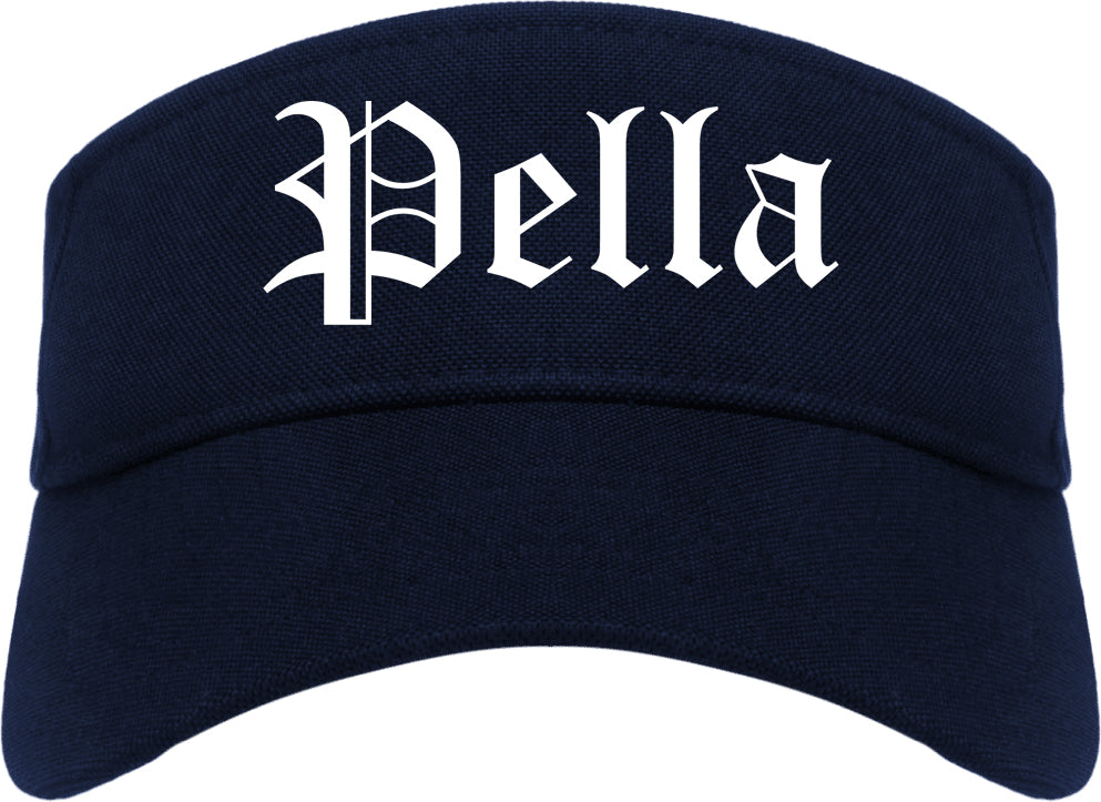 Pella Iowa IA Old English Mens Visor Cap Hat Navy Blue