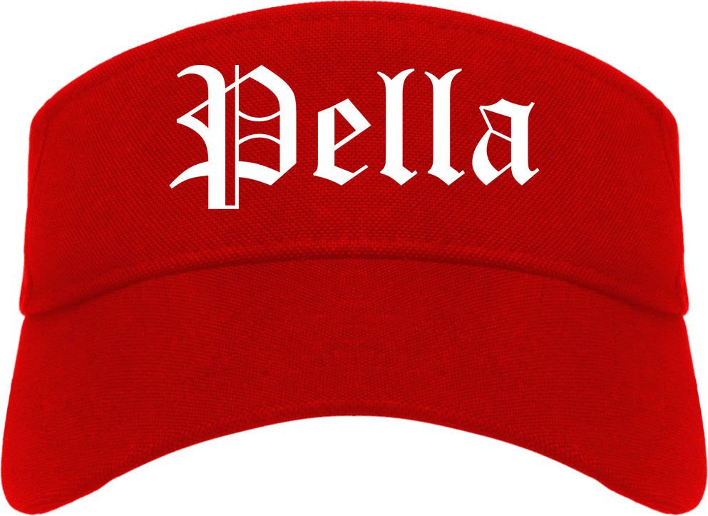 Pella Iowa IA Old English Mens Visor Cap Hat Red