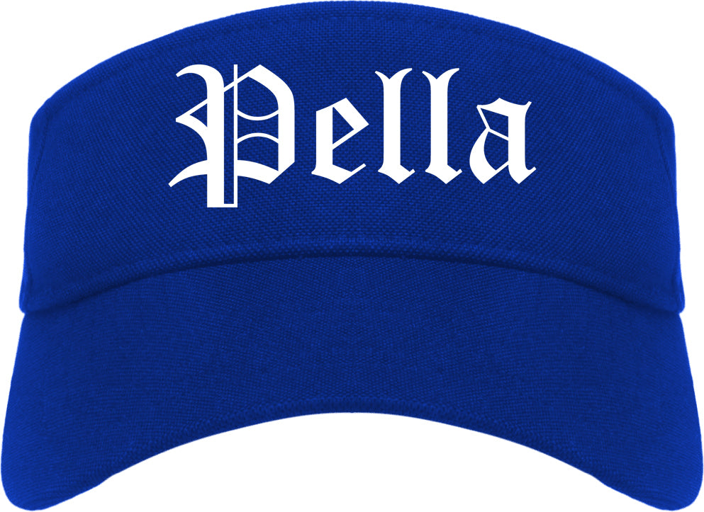 Pella Iowa IA Old English Mens Visor Cap Hat Royal Blue
