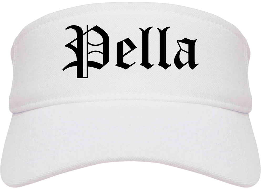 Pella Iowa IA Old English Mens Visor Cap Hat White