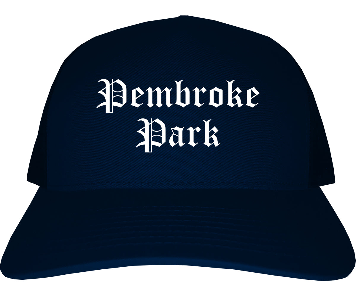 Pembroke Park Florida FL Old English Mens Trucker Hat Cap Navy Blue