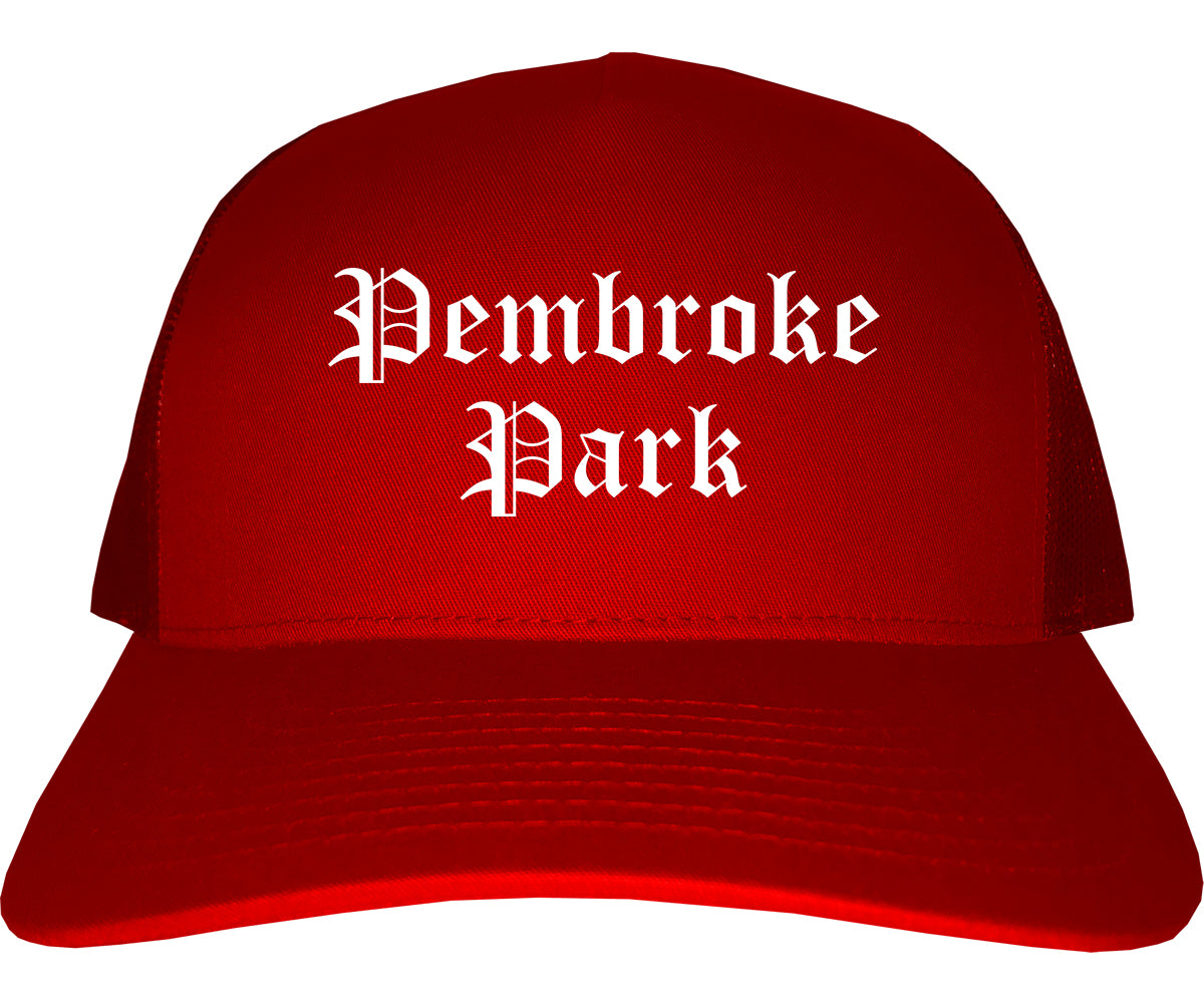 Pembroke Park Florida FL Old English Mens Trucker Hat Cap Red