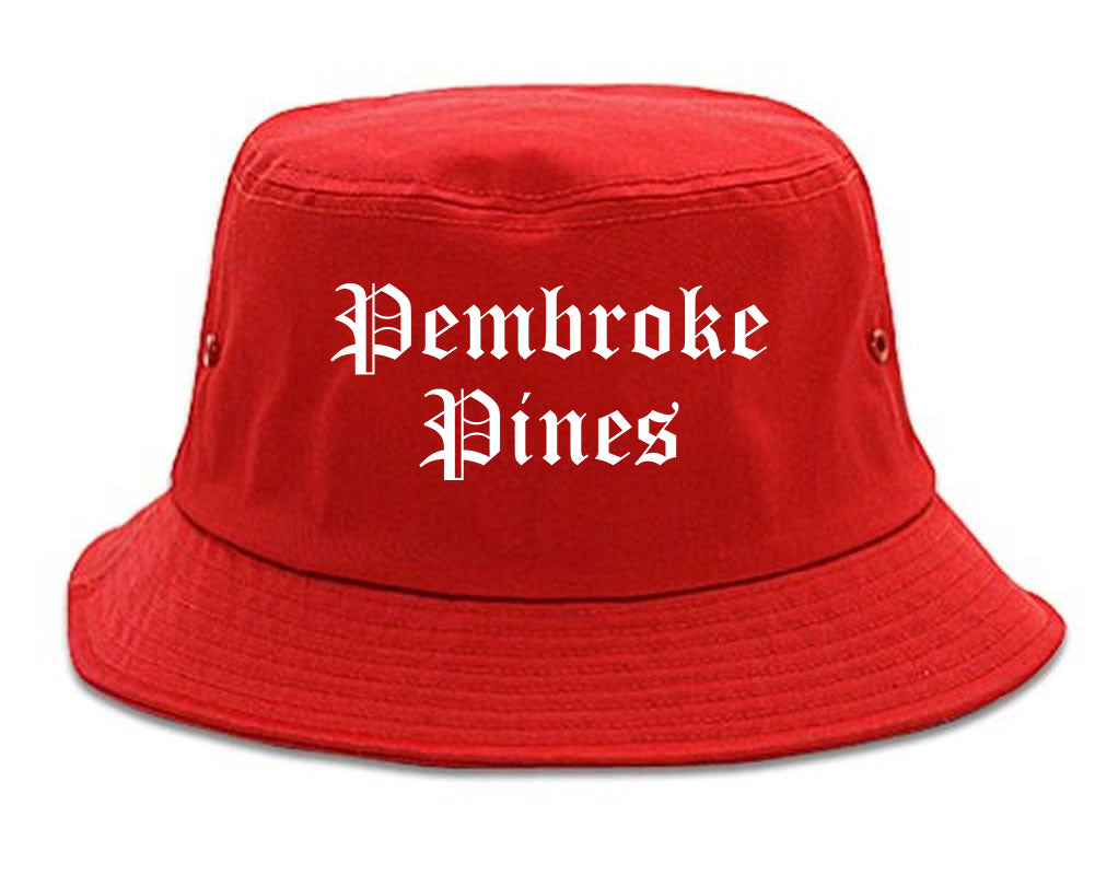 Pembroke Pines Florida FL Old English Mens Bucket Hat Red