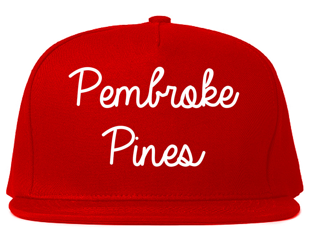 Pembroke Pines Florida FL Script Mens Snapback Hat Red