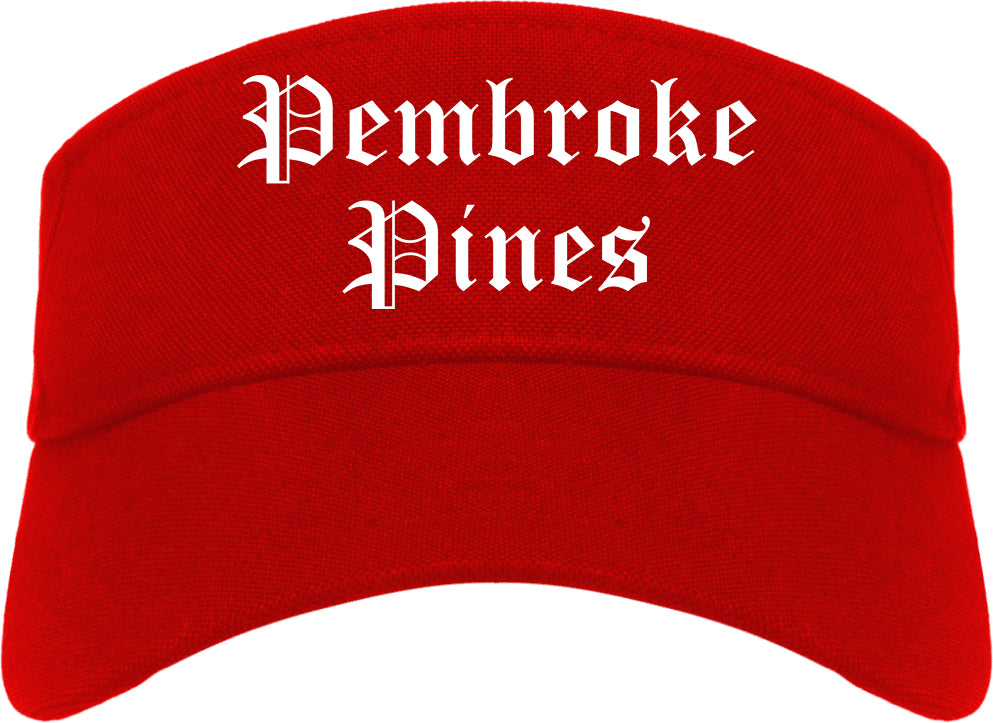 Pembroke Pines Florida FL Old English Mens Visor Cap Hat Red