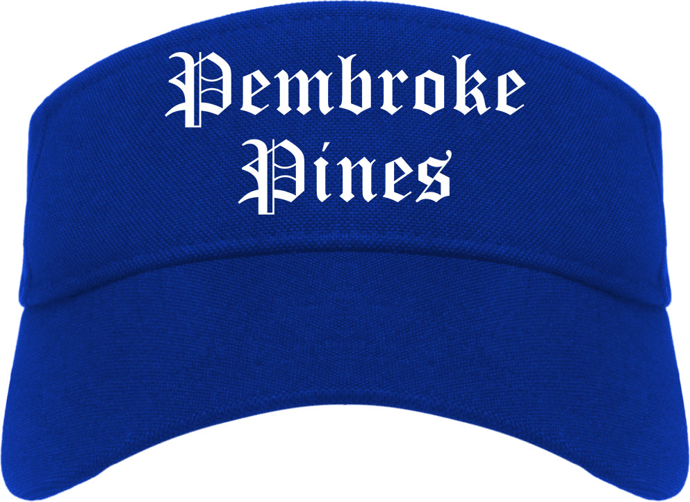 Pembroke Pines Florida FL Old English Mens Visor Cap Hat Royal Blue