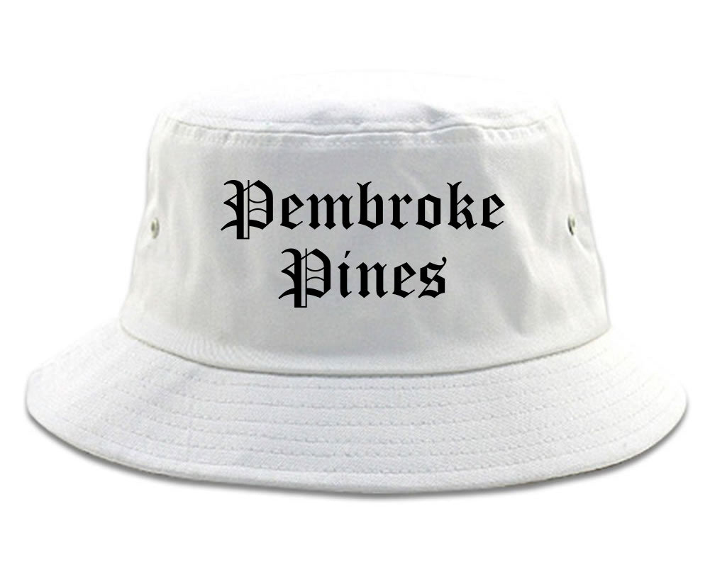 Pembroke Pines Florida FL Old English Mens Bucket Hat White