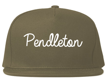 Pendleton Oregon OR Script Mens Snapback Hat Grey