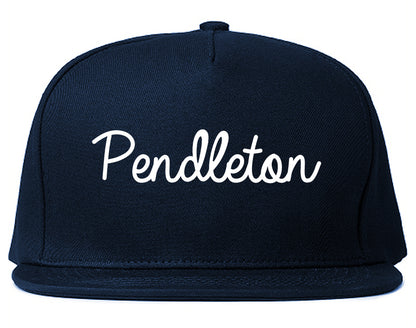 Pendleton Oregon OR Script Mens Snapback Hat Navy Blue