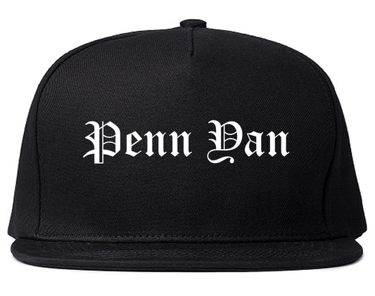 Penn Yan New York NY Old English Mens Snapback Hat Black