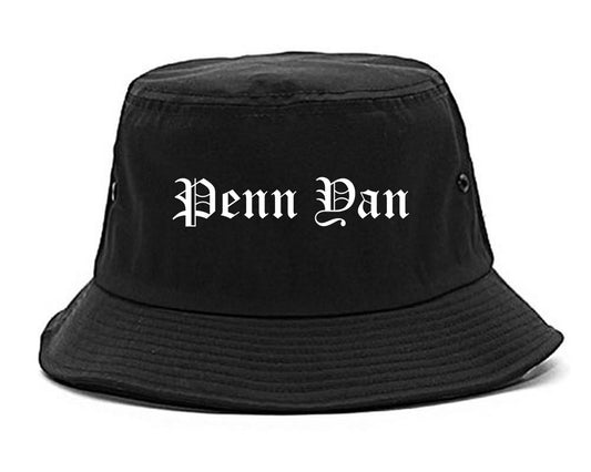 Penn Yan New York NY Old English Mens Bucket Hat Black