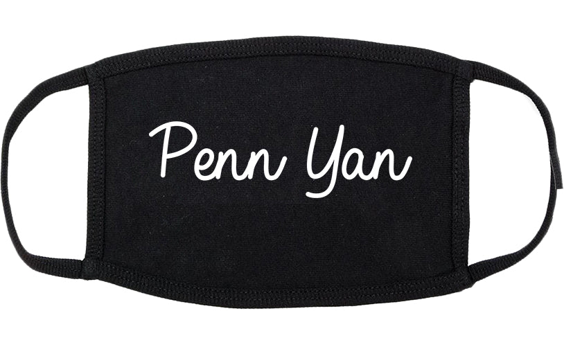 Penn Yan New York NY Script Cotton Face Mask Black