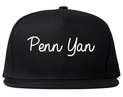 Penn Yan New York NY Script Mens Snapback Hat Black