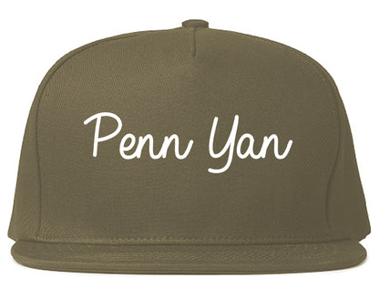 Penn Yan New York NY Script Mens Snapback Hat Grey