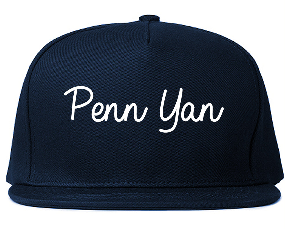 Penn Yan New York NY Script Mens Snapback Hat Navy Blue