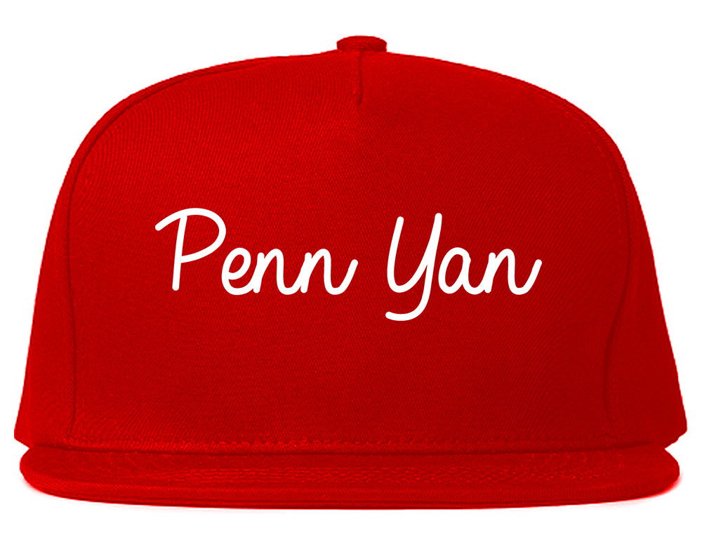 Penn Yan New York NY Script Mens Snapback Hat Red