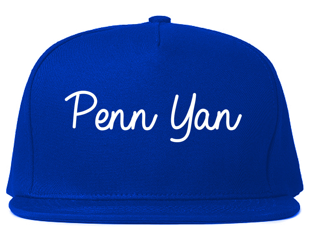 Penn Yan New York NY Script Mens Snapback Hat Royal Blue