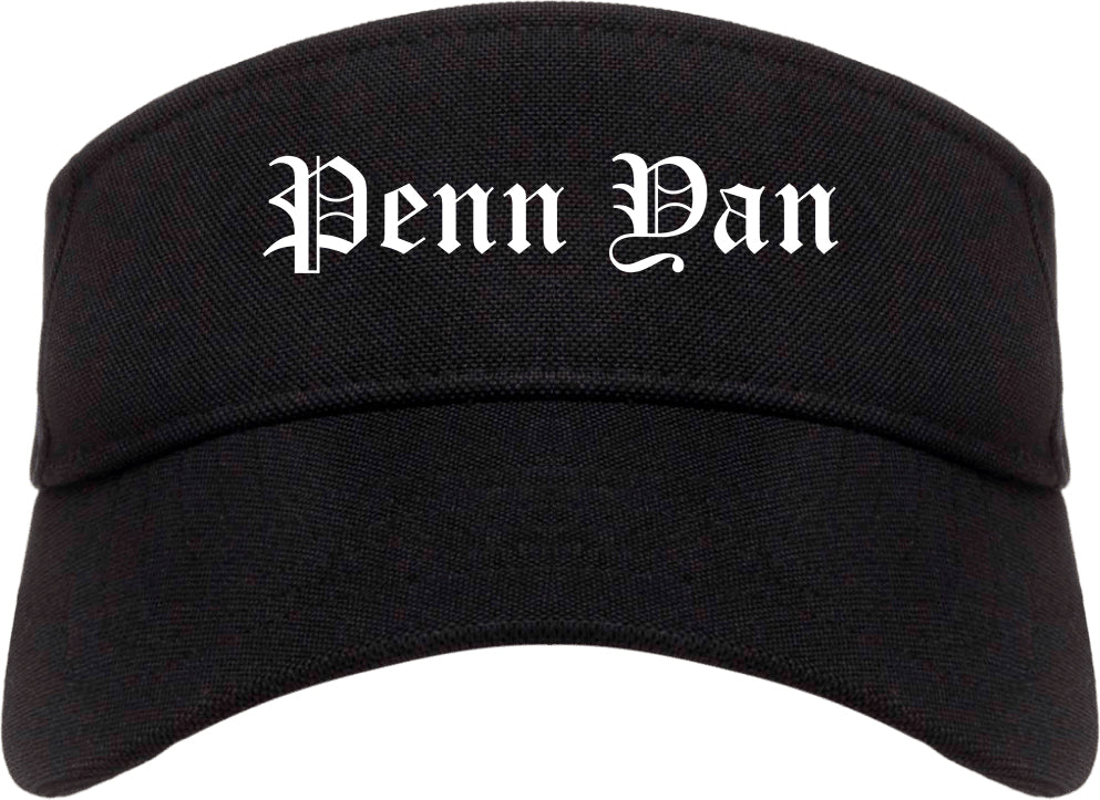 Penn Yan New York NY Old English Mens Visor Cap Hat Black