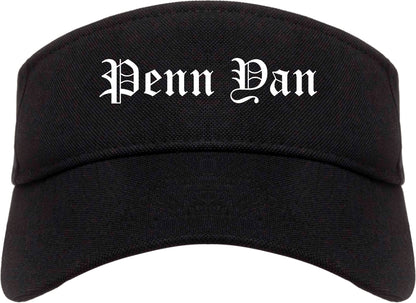 Penn Yan New York NY Old English Mens Visor Cap Hat Black