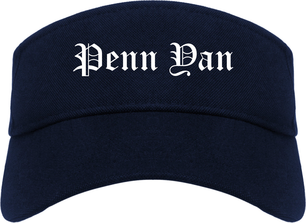 Penn Yan New York NY Old English Mens Visor Cap Hat Navy Blue