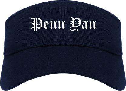 Penn Yan New York NY Old English Mens Visor Cap Hat Navy Blue