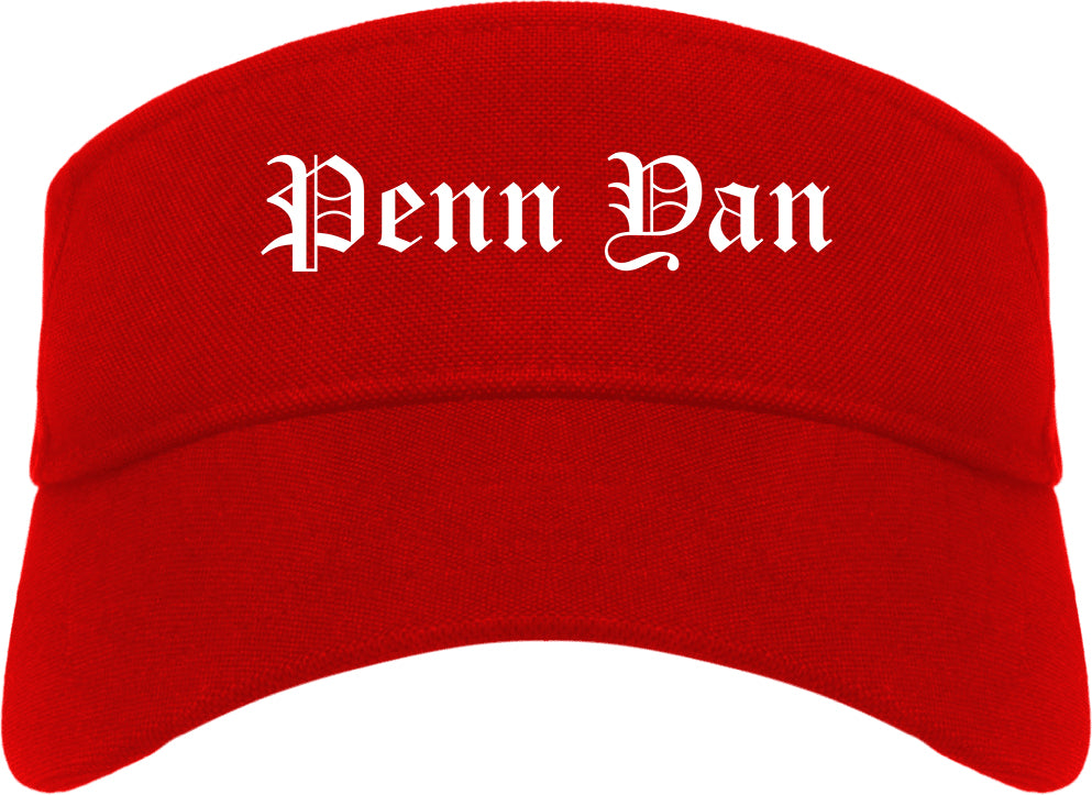Penn Yan New York NY Old English Mens Visor Cap Hat Red