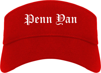 Penn Yan New York NY Old English Mens Visor Cap Hat Red