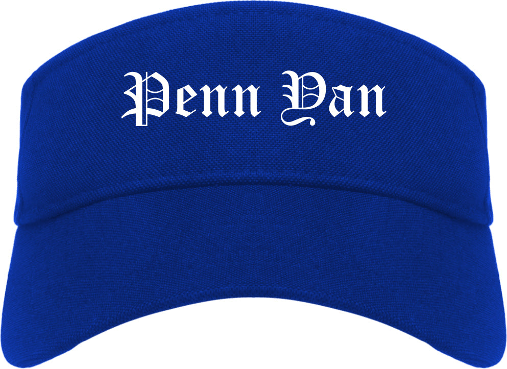 Penn Yan New York NY Old English Mens Visor Cap Hat Royal Blue