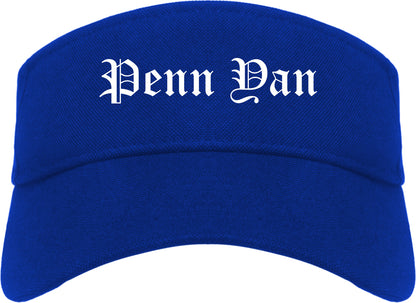 Penn Yan New York NY Old English Mens Visor Cap Hat Royal Blue