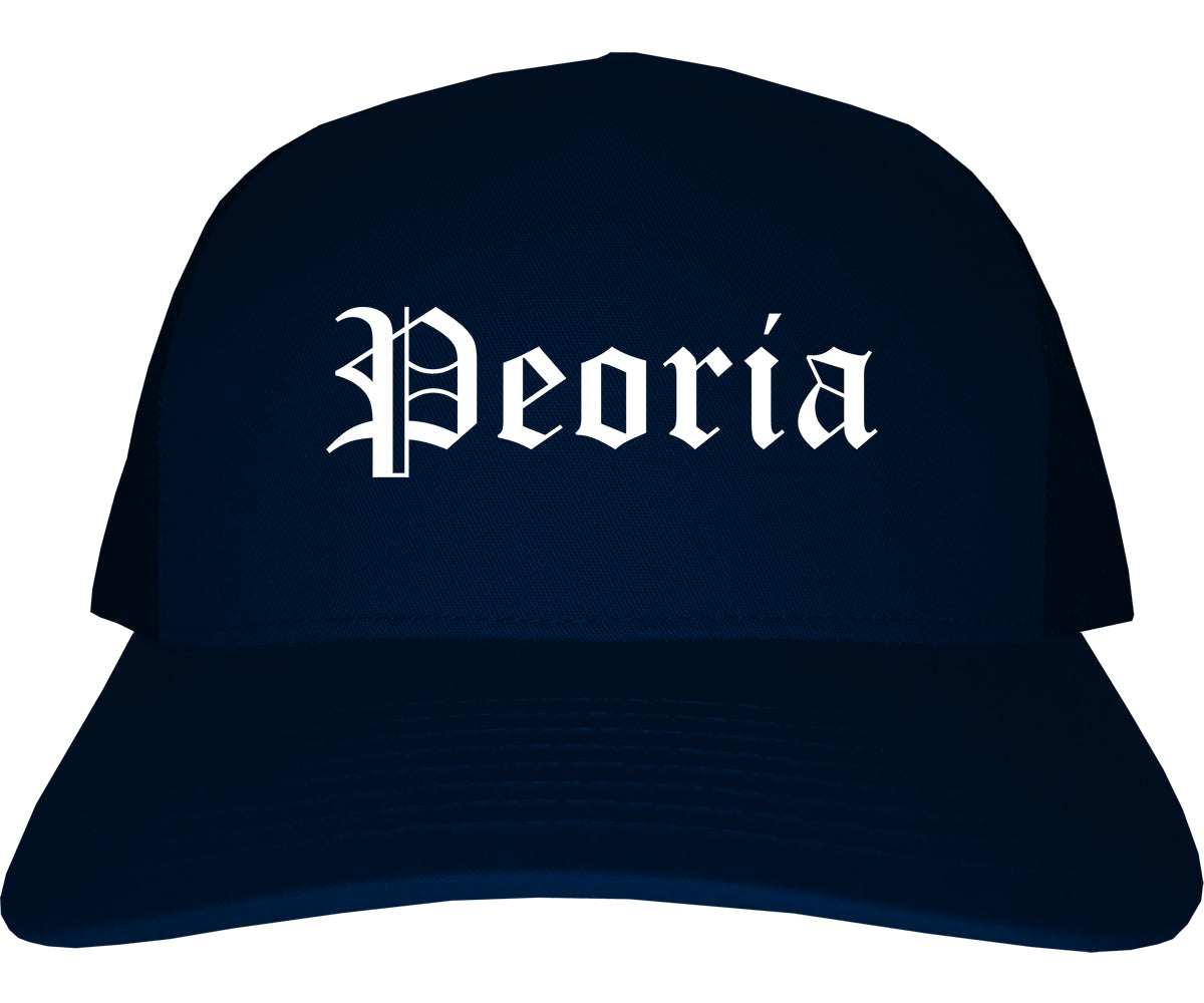 Peoria Arizona AZ Old English Mens Trucker Hat Cap Navy Blue