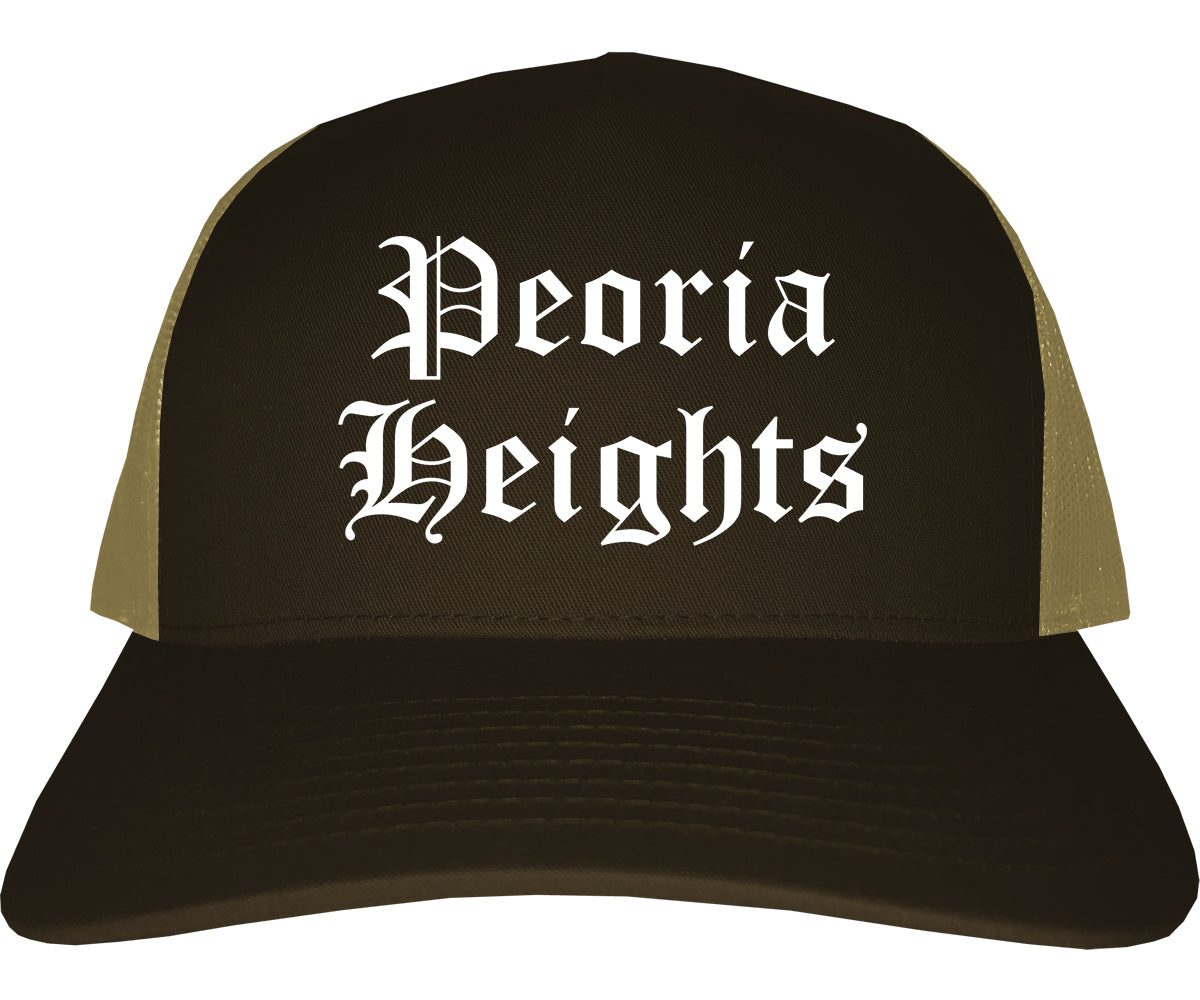Peoria Heights Illinois IL Old English Mens Trucker Hat Cap Brown